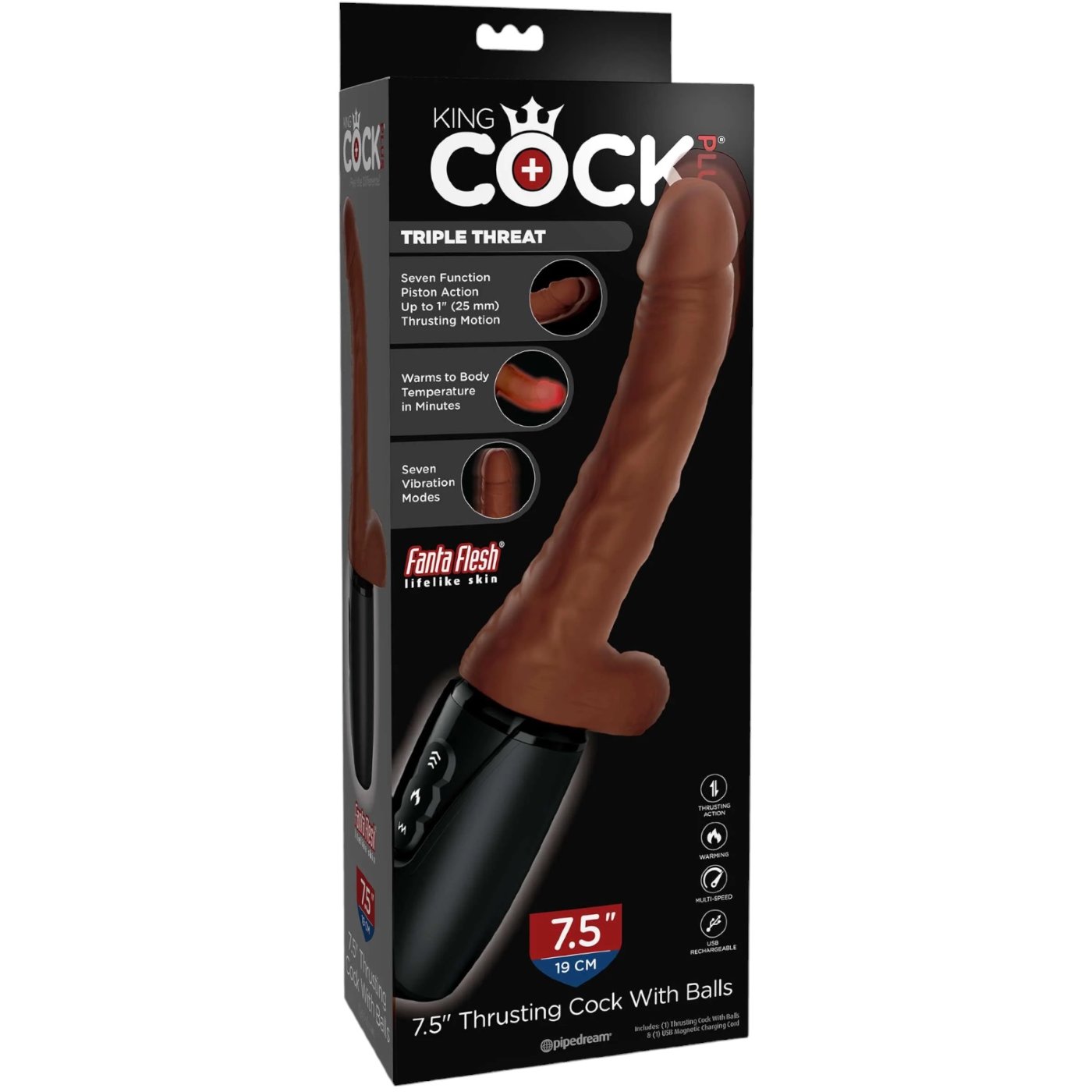 King Cock Thrusting Warming Realistic Vibrator 7.5 Inch Brown