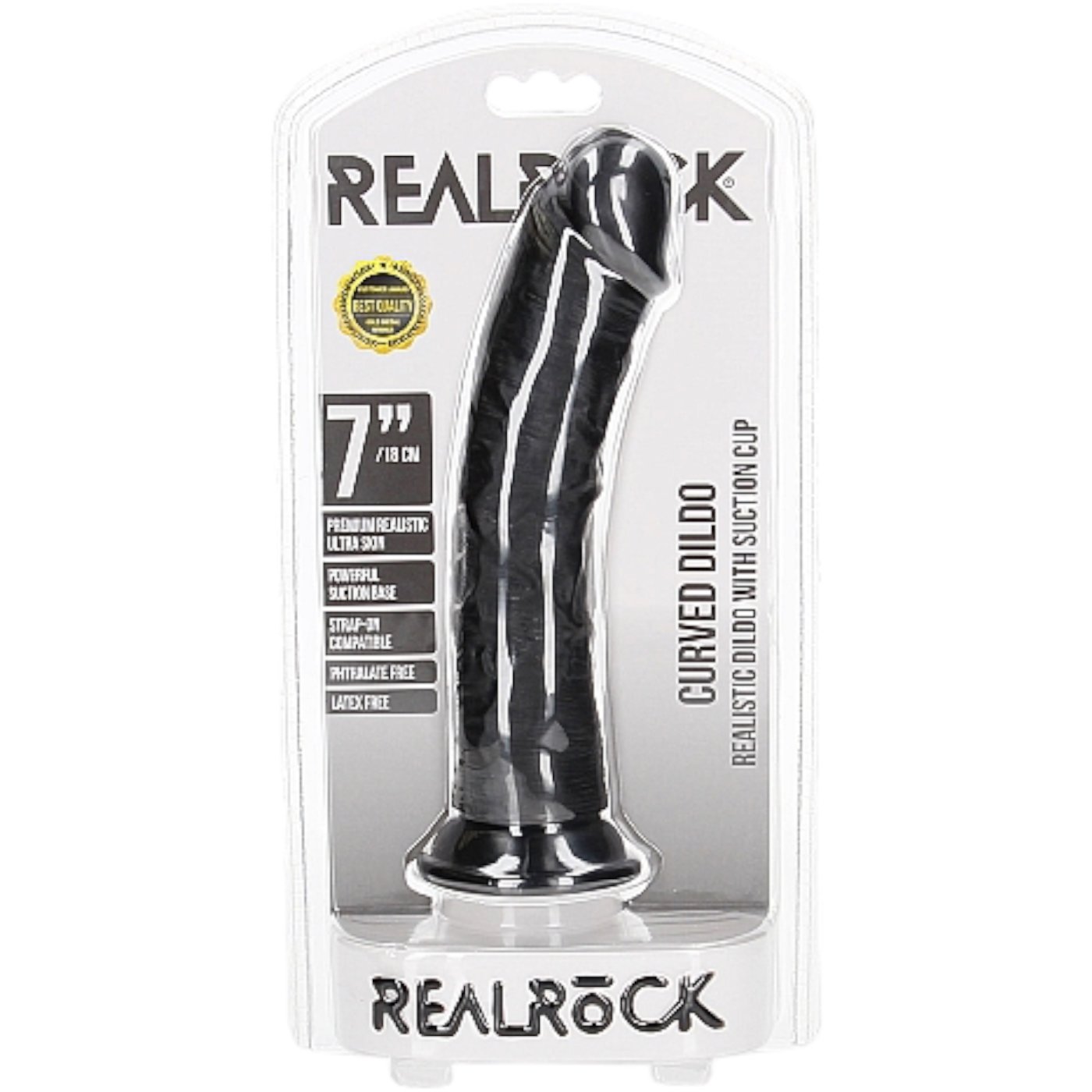 RealRock Curved Realistic Dildo with Suction Cup Black 7 Inch