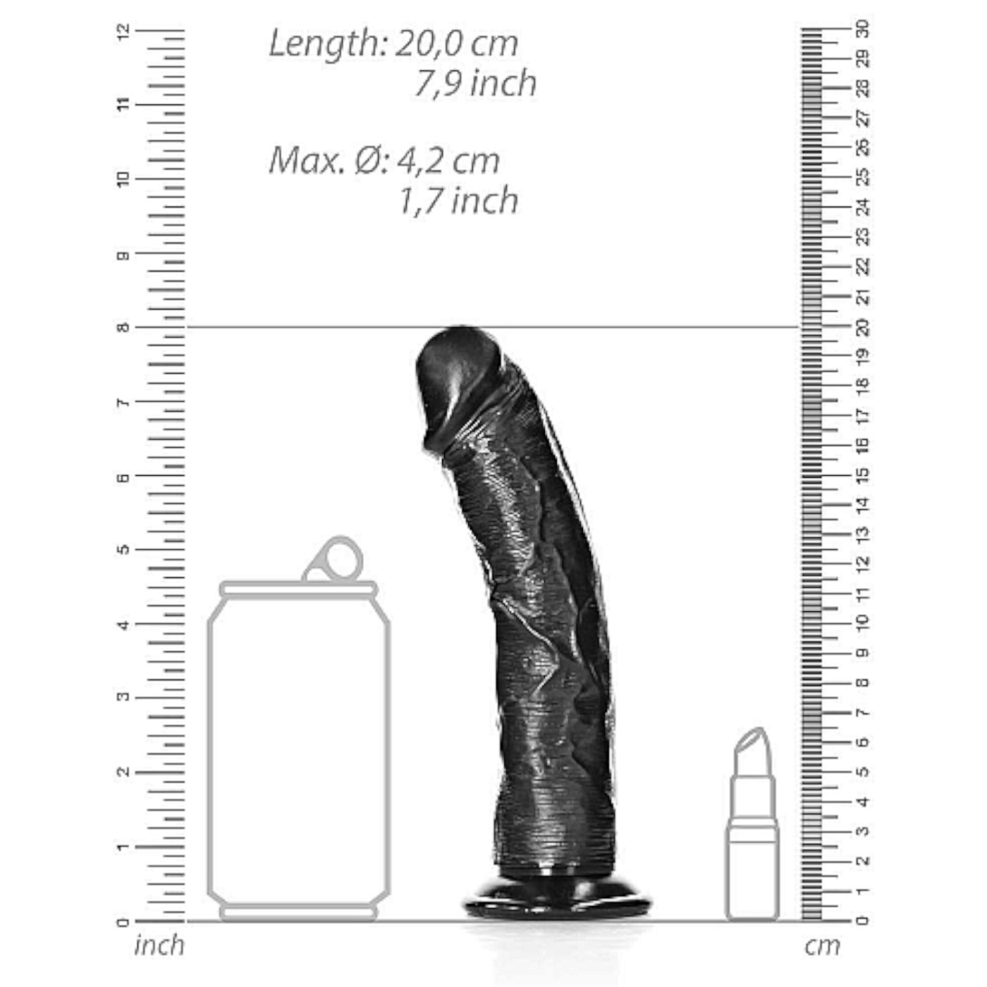 RealRock Curved Realistic Dildo with Suction Cup Black 7 Inch
