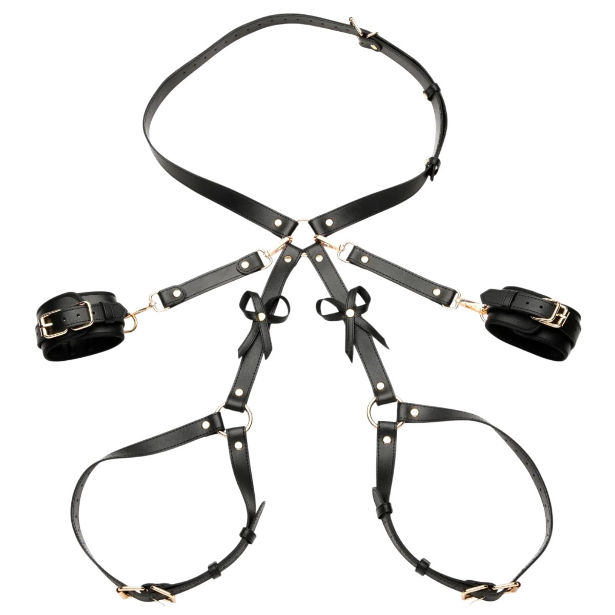 Strict Vegan Leather Bondage Harness with Cuffs Black