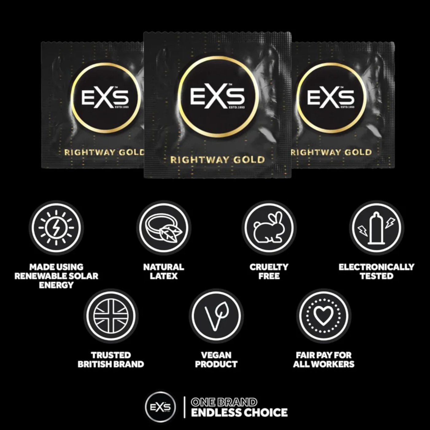 EXS Rightway Gold Dual-Colour Vegan Condoms (12 Pack)
