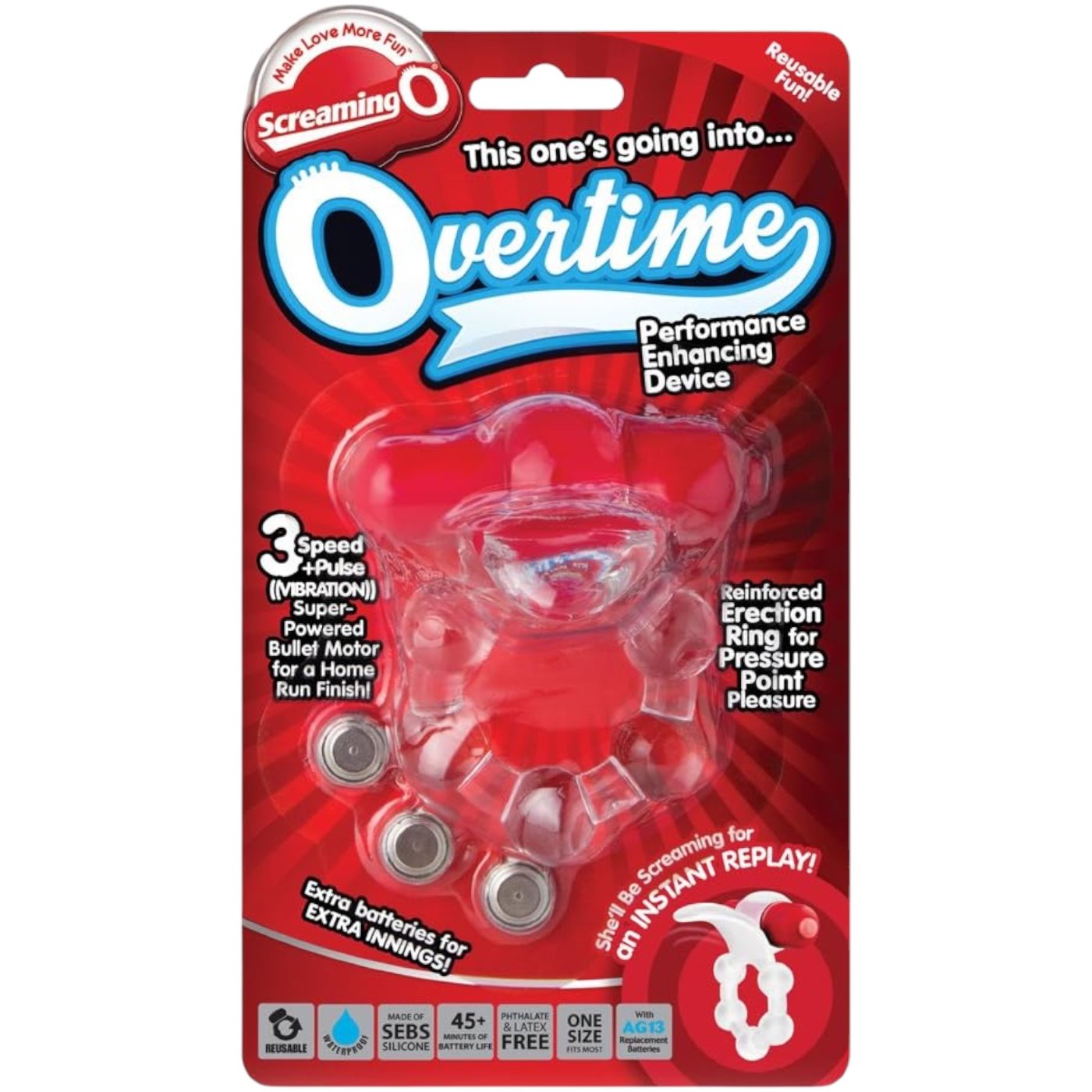 Screaming O Overtime Vibrating Cock Ring Red