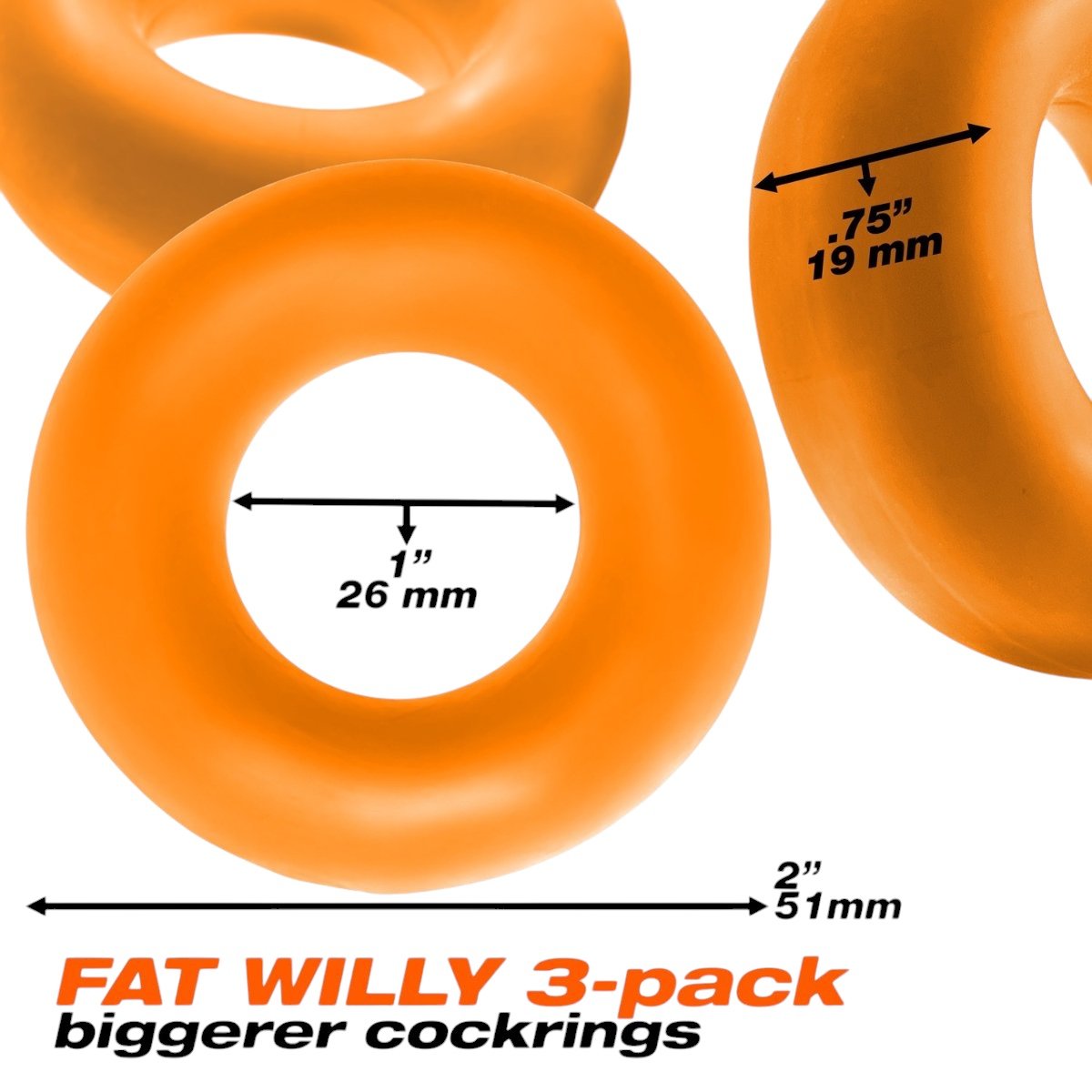 Oxballs Fat Willy Jumbo Cock Ring Set Orange (3 Pack)