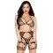 Leg Avenue Lurex Fishnet 4-Piece Bra & Harness Lingerie Set Black