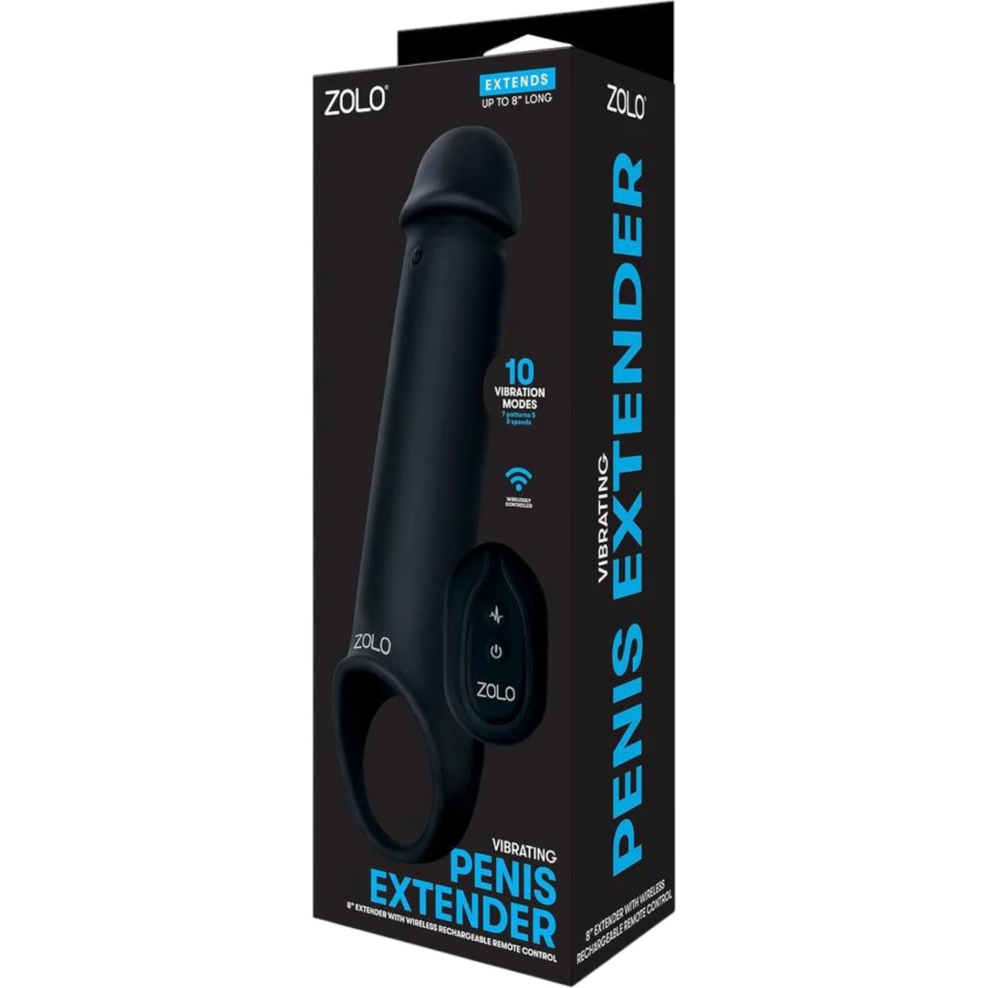 Zolo Vibrating Remote Control Penis Extender Black 8 Inch