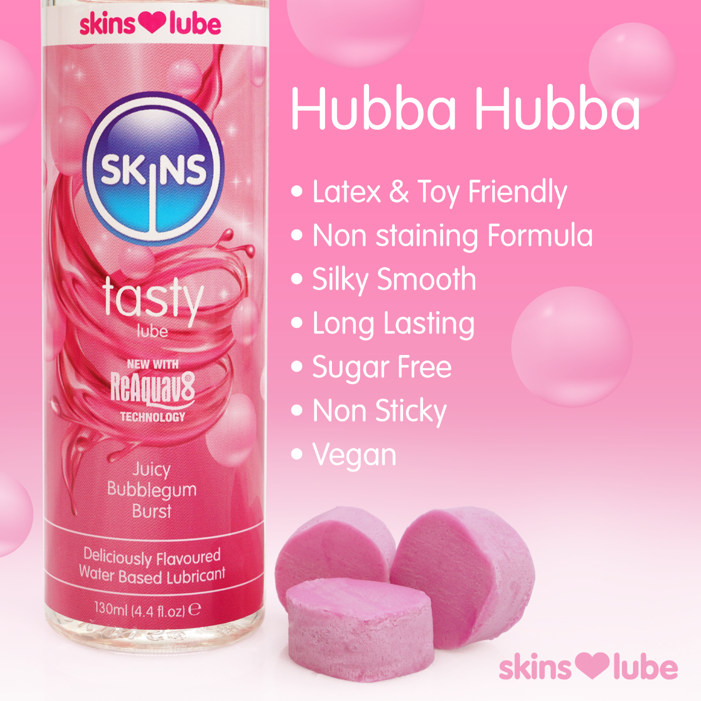 Skins Bubblegum Flavoured Water Based Lubricant 130ml