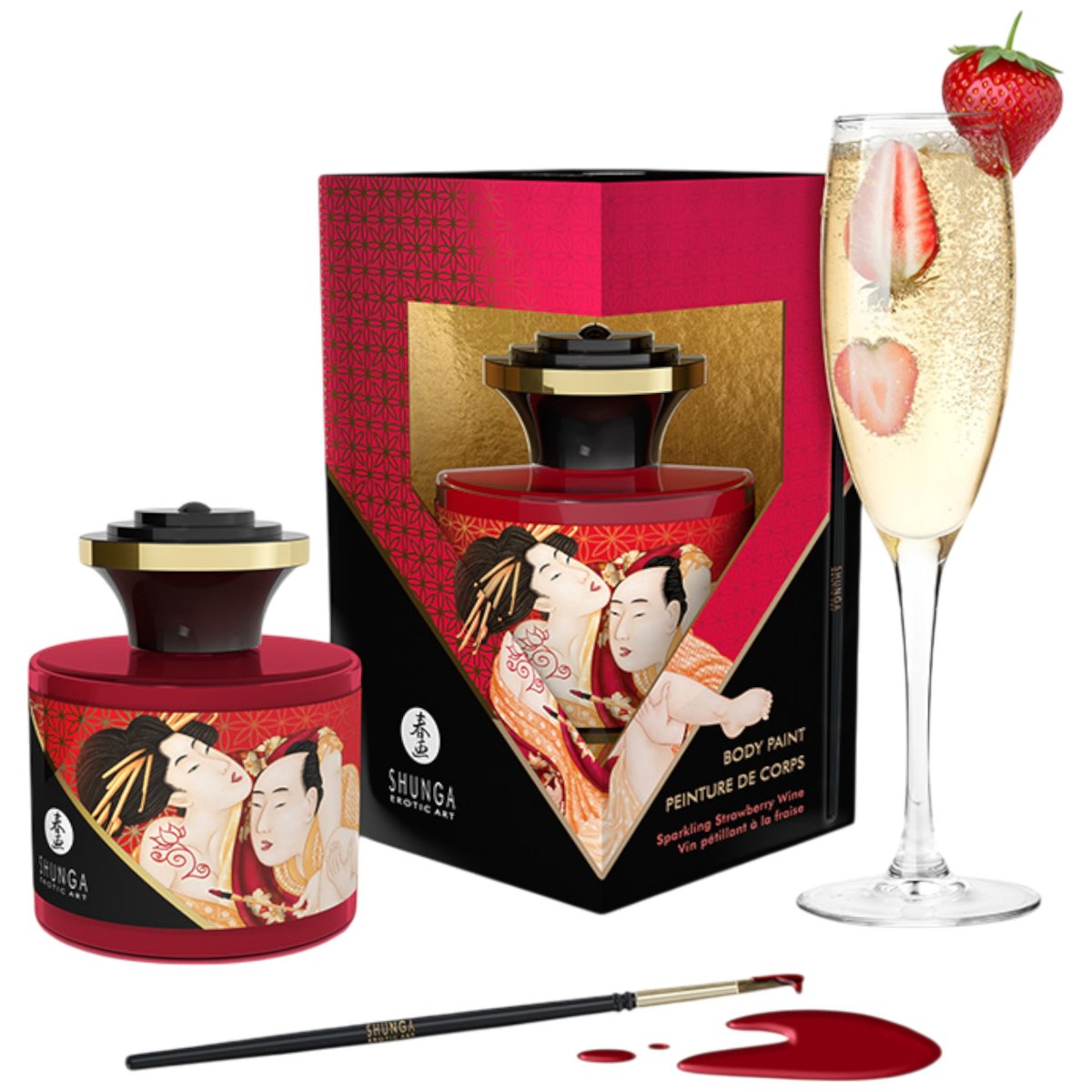 Shunga Edible Body Paint with Brush 50ml, Strawberry