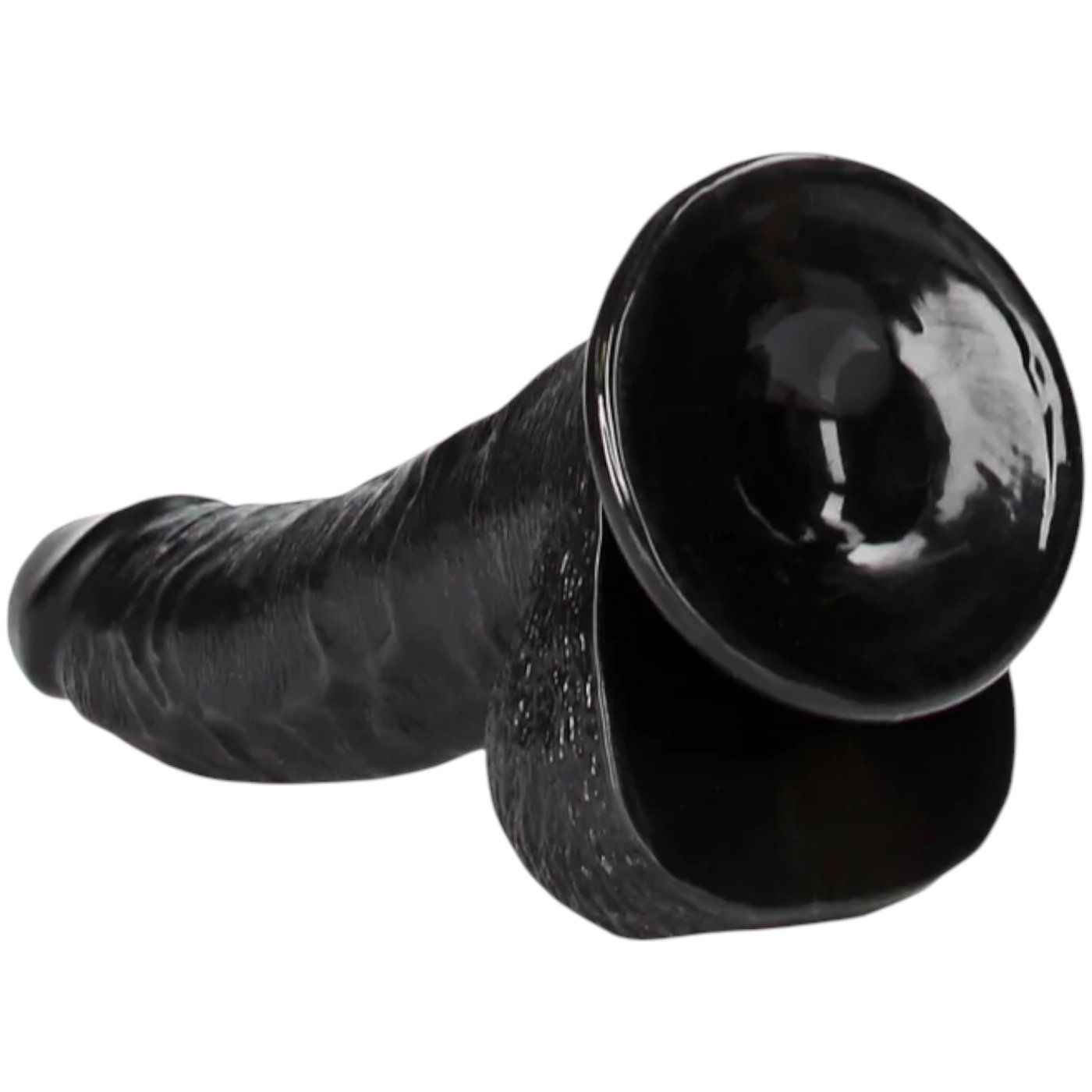 RealRock Curved Realistic Dildo with Balls and Suction Cup Black 8 Inch