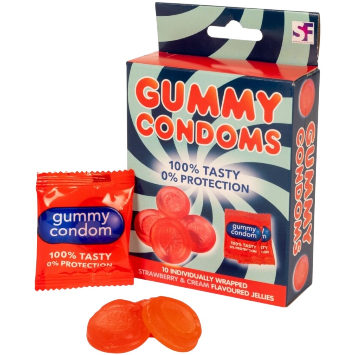 Gummy Condoms Strawberry &amp, Cream Flavoured Jelly Sweets (10 Pack)
