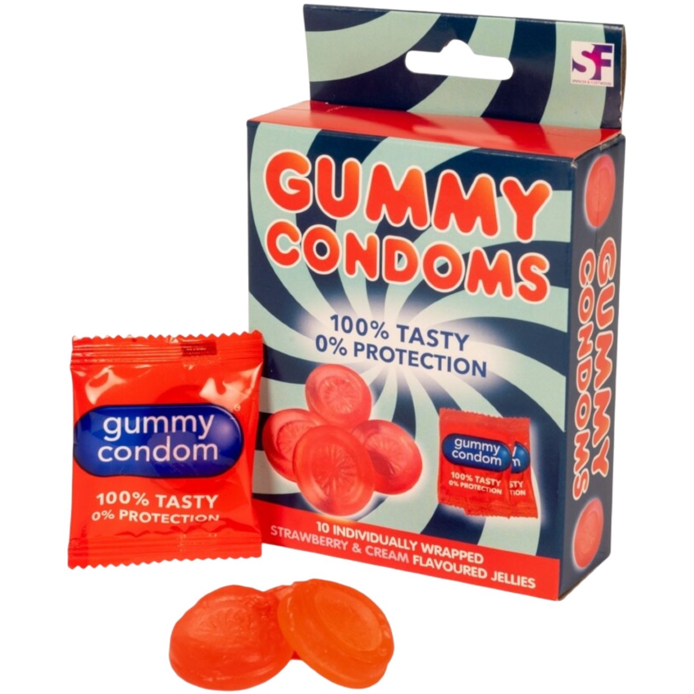 Gummy Condoms Strawberry &amp; Cream Flavoured Jelly Sweets (10 Pack)