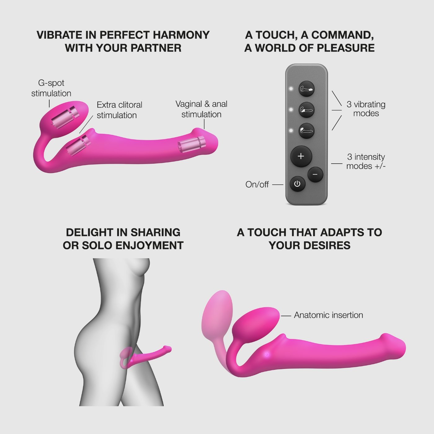 Strap-On-Me Remote Control Vibrating Strapless Strap-On Fuchsia M