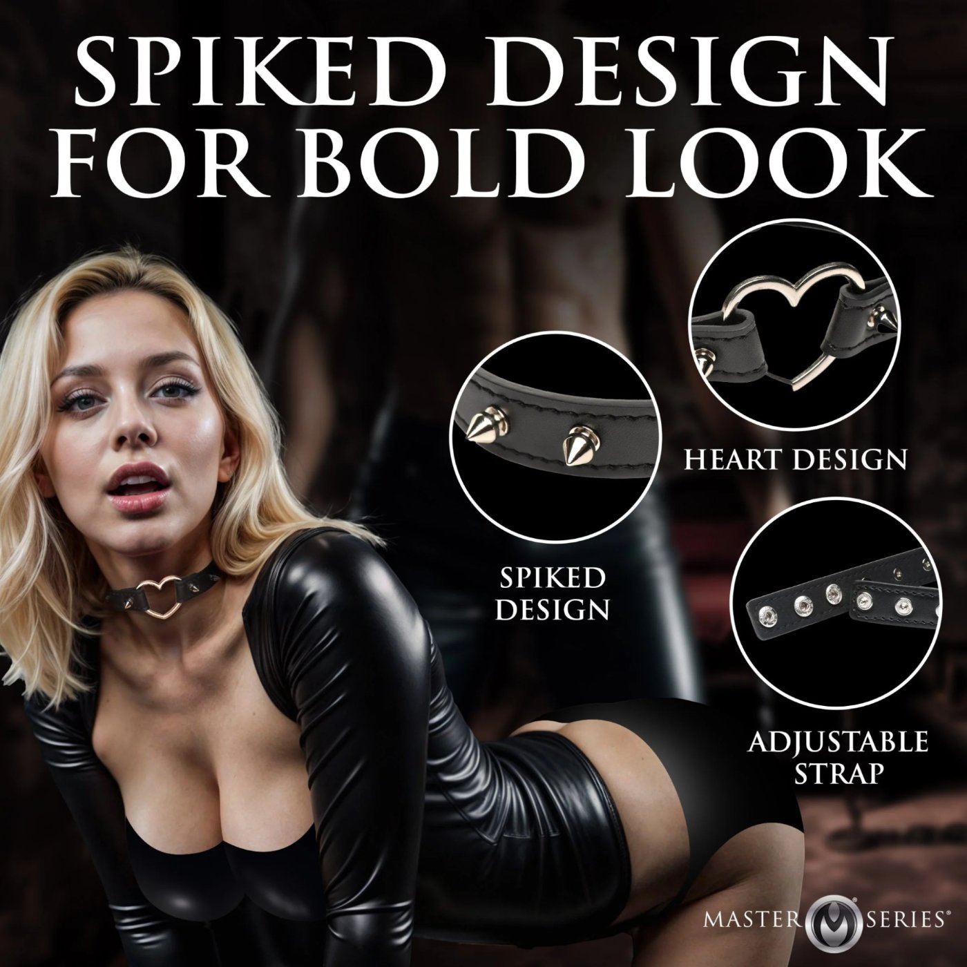 Master Series Spiked Heart Choker BDSM Collar