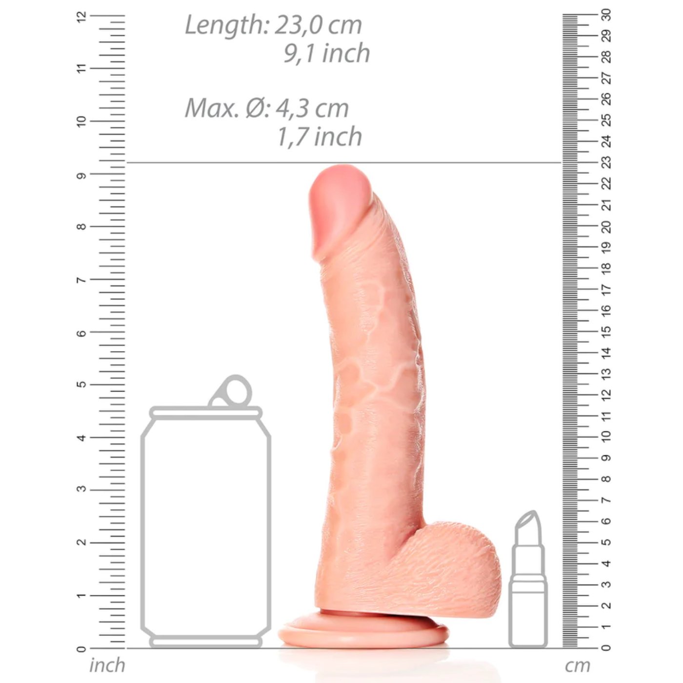 RealRock Curved Realistic Dildo with Balls and Suction Cup Flesh Pink 8 Inch
