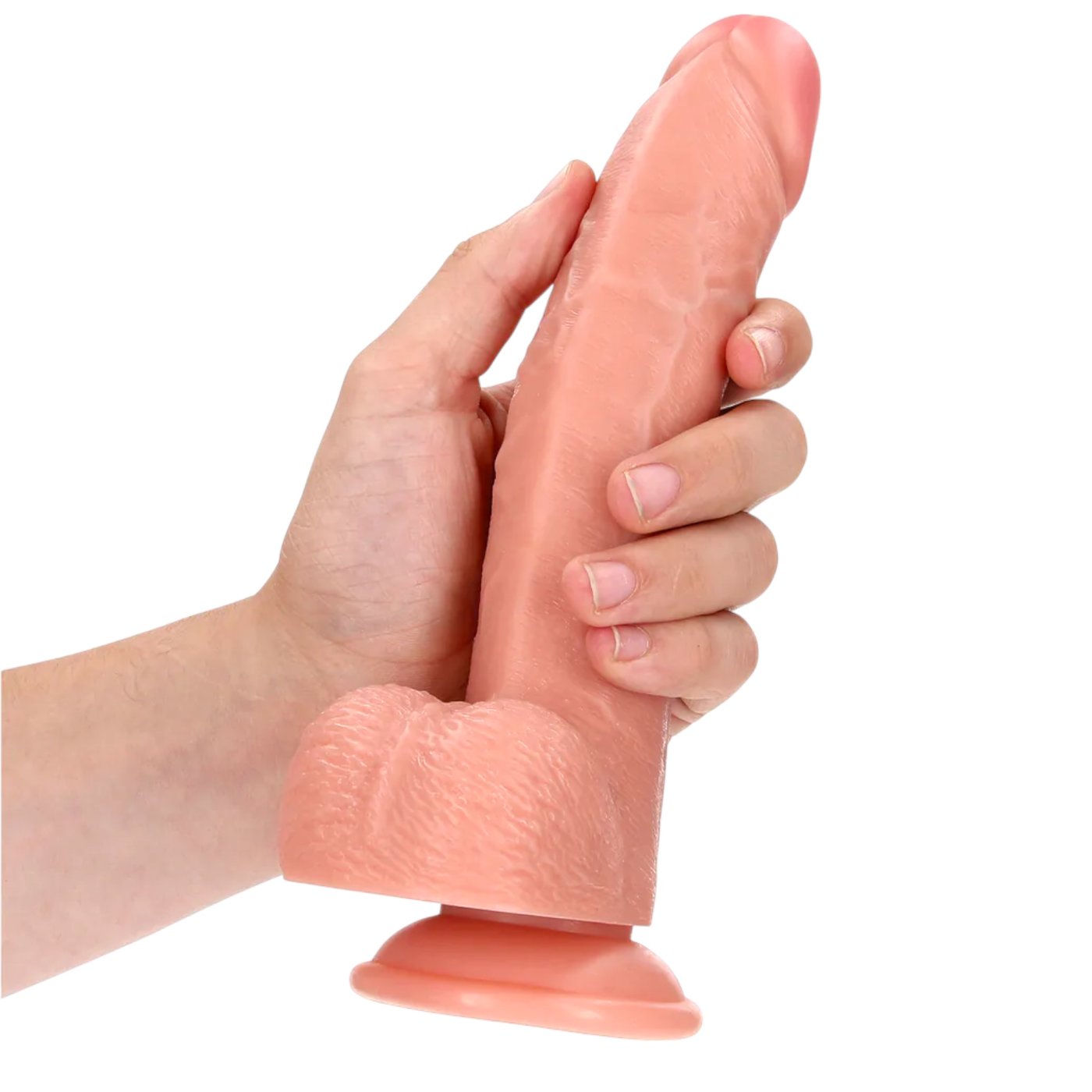 RealRock Curved Realistic Dildo with Balls and Suction Cup Flesh Pink 8 Inch