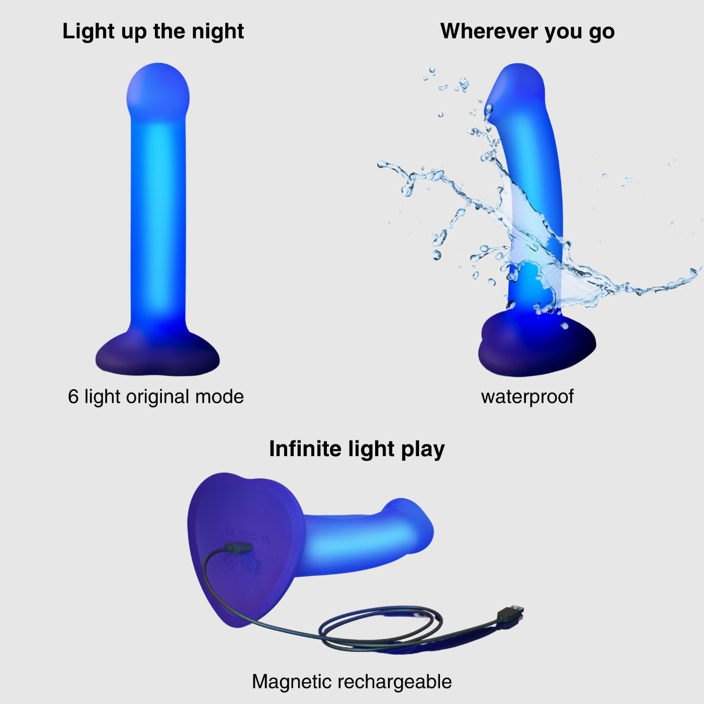 Strap-On-Me Rechargeable Silicone Glow LED Dildo M 6.5 Inch
