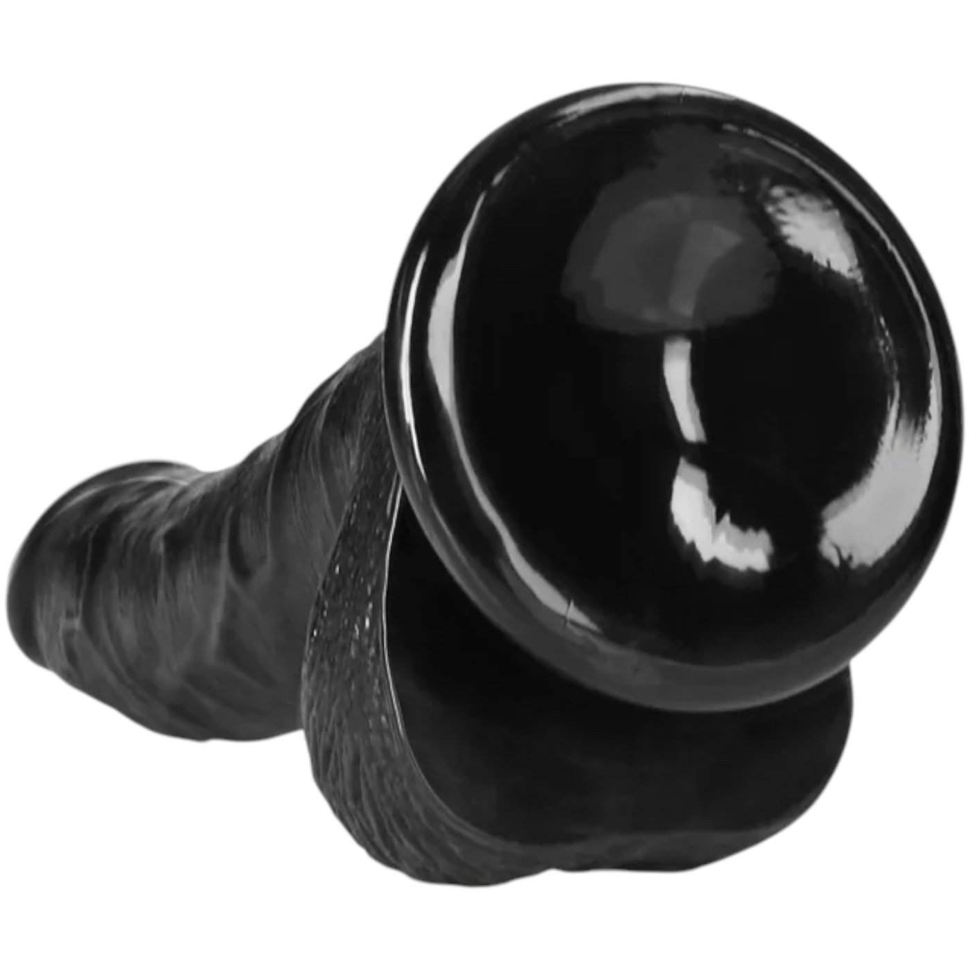 RealRock Curved Realistic Dildo with Balls and Suction Cup Black 7 Inch