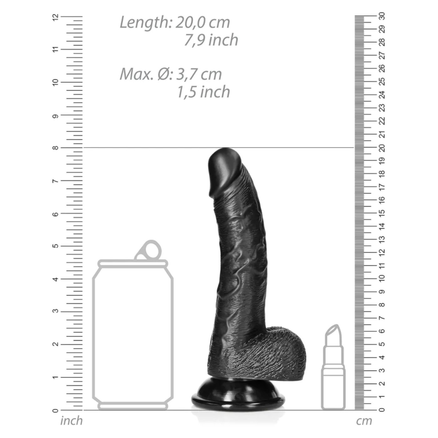 RealRock Curved Realistic Dildo with Balls and Suction Cup Black 7 Inch