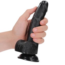 RealRock Curved Realistic Dildo with Balls and Suction Cup Black 7 Inch