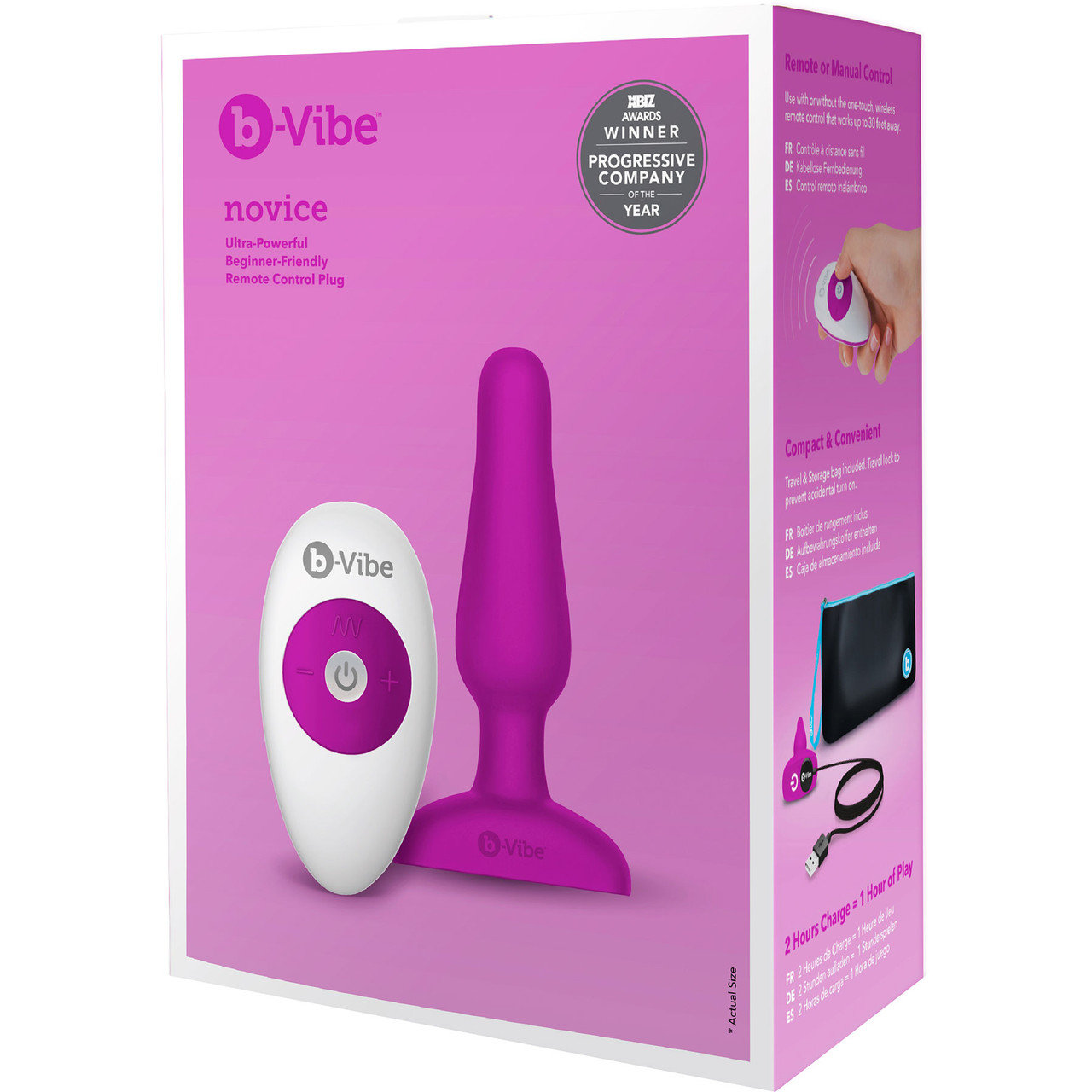 b-Vibe Novice Small Remote Control Rechargeable Butt Plug Fuchsia