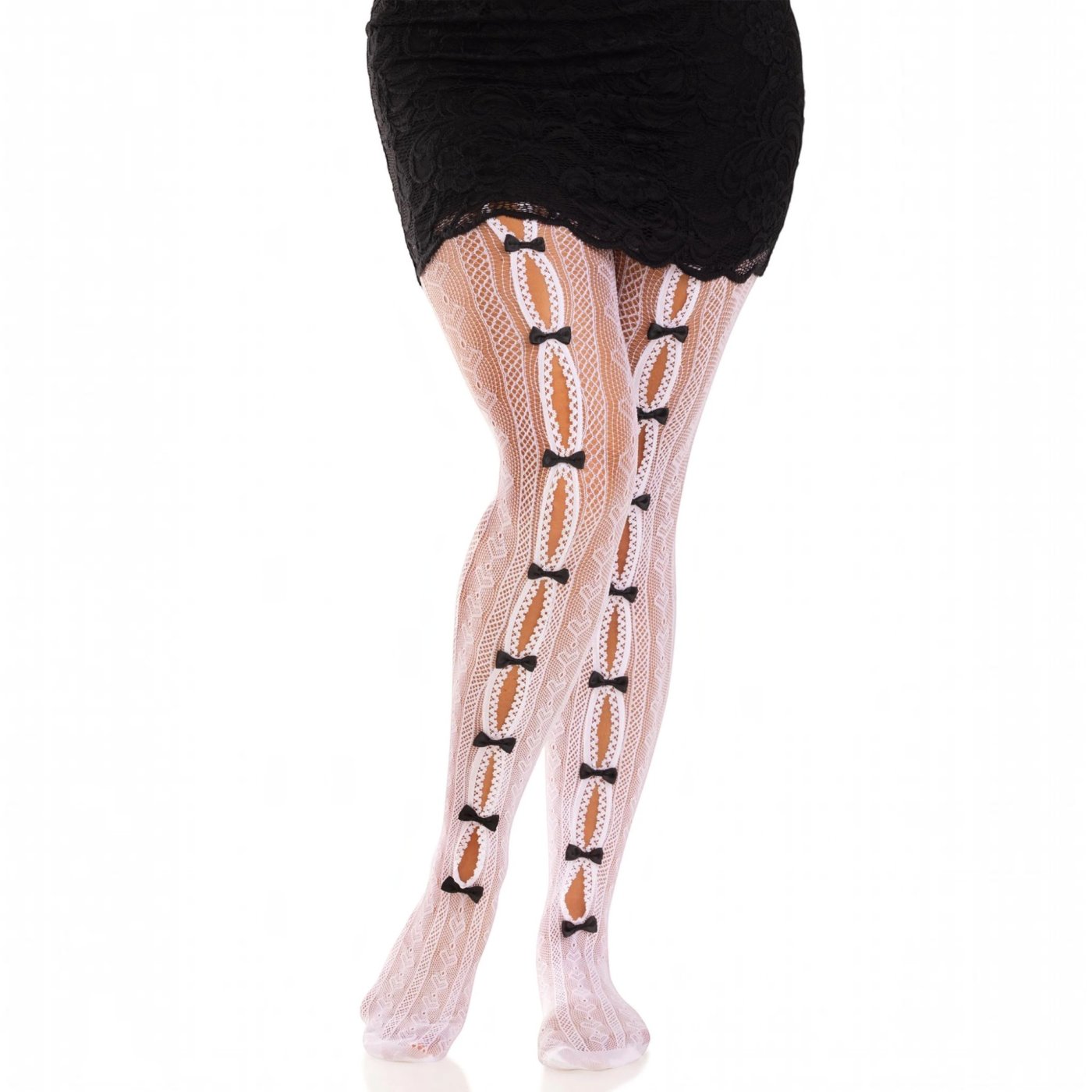 Leg Avenue Sweetheart Fishnet Tights with Bows White