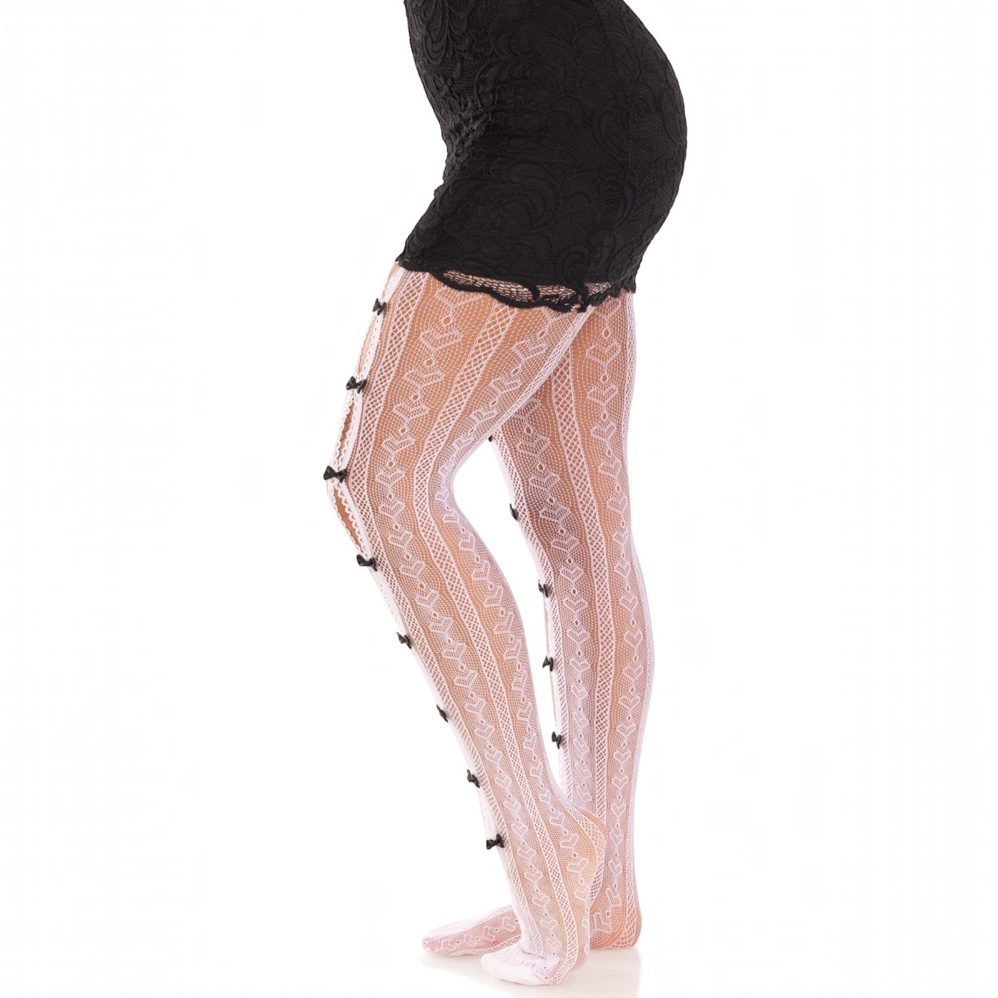 Leg Avenue Sweetheart Fishnet Tights with Bows White