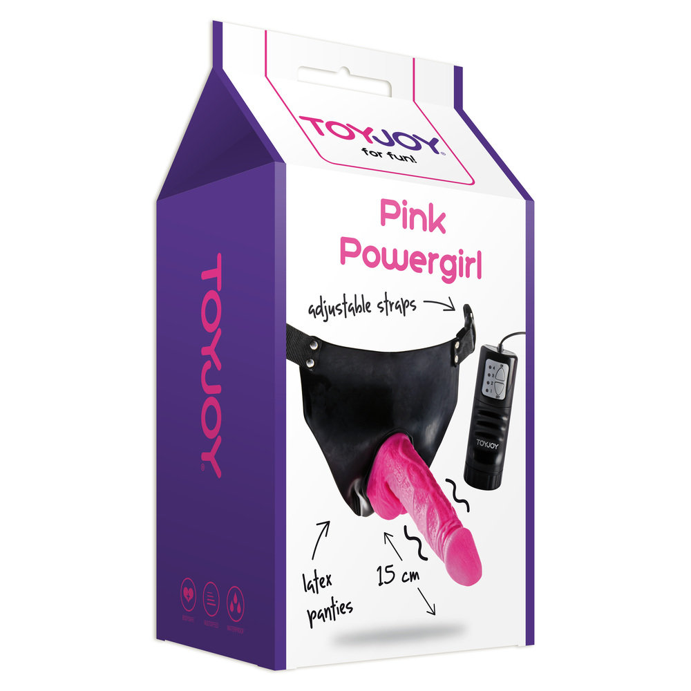 ToyJoy Powergirl Strap On Vibrating Dong Pink 6 Inch