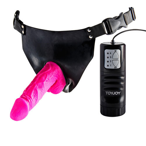 ToyJoy Powergirl Strap On Vibrating Dong Pink 6 Inch