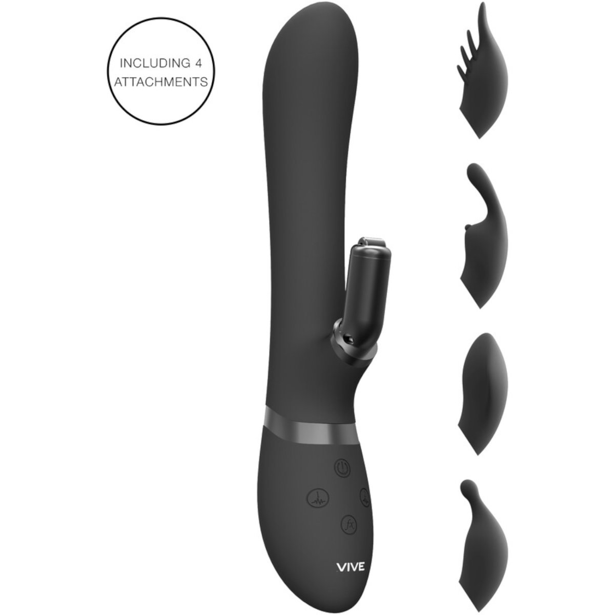 Vive Chou Double Action Interchangeable Rabbit Vibrator Black