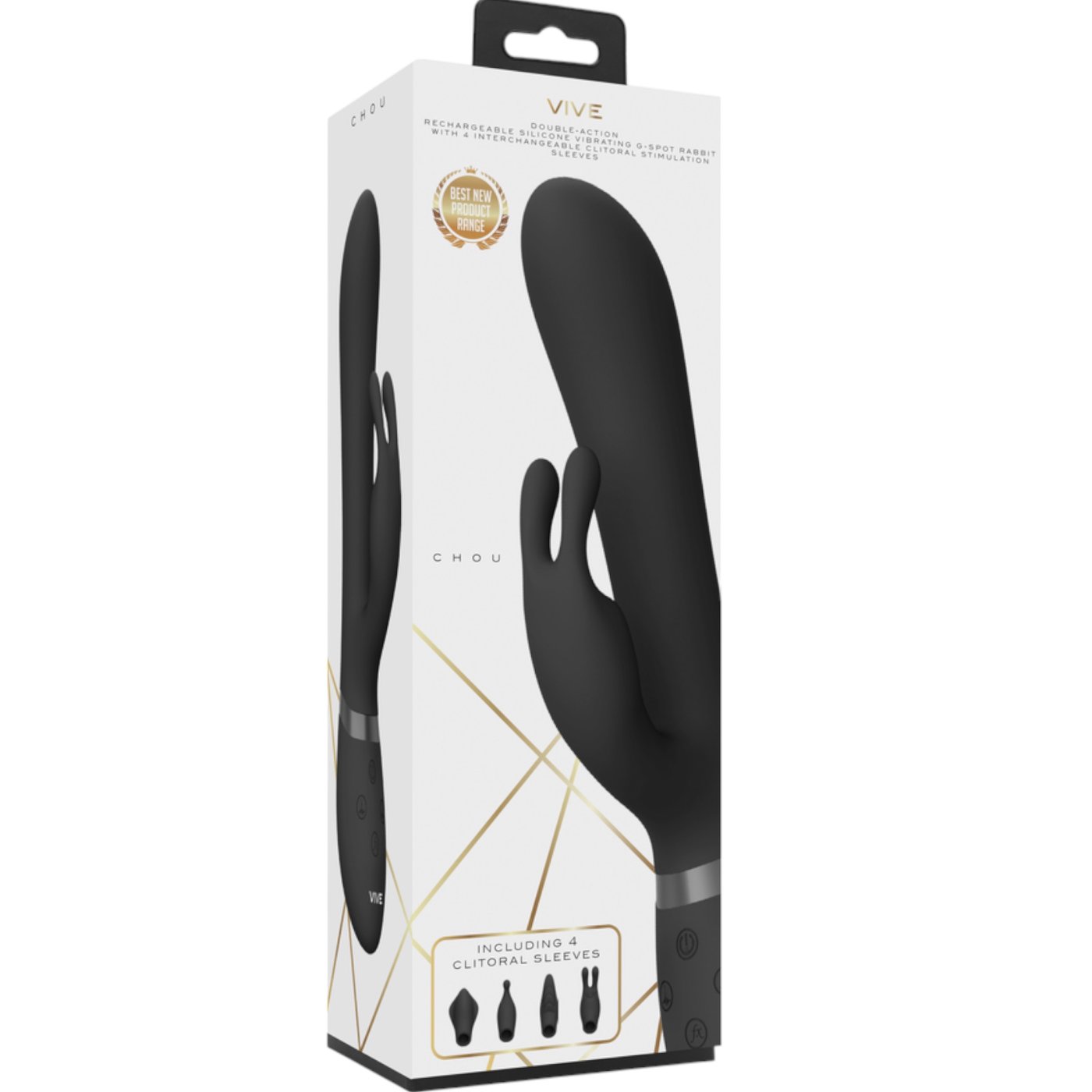 Vive Chou Double Action Interchangeable Rabbit Vibrator Black