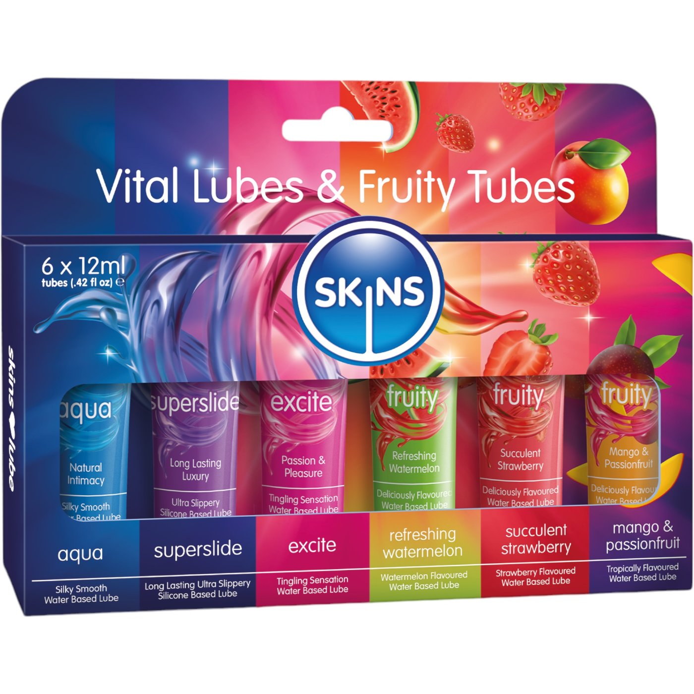 Skins Vital and Fruity Lubes Sampler Tubes (6x12ml)