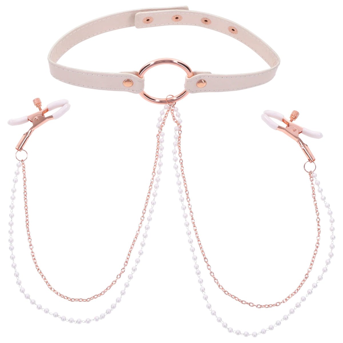 Sex & Mischief Peaches ‘n CreaMe Collar with Nipple Clamps