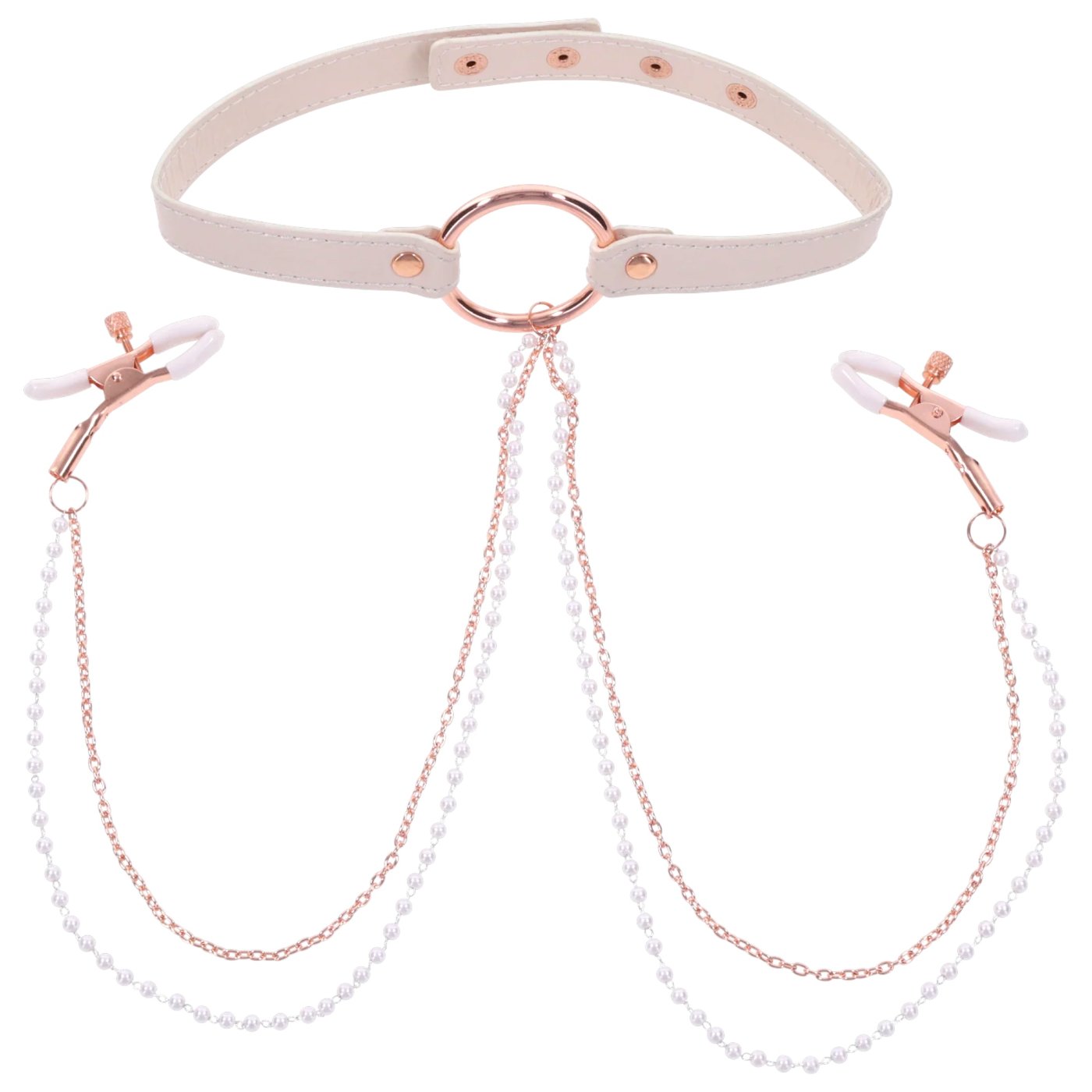 Sex &amp; Mischief Peaches ‘n CreaMe Collar with Nipple Clamps