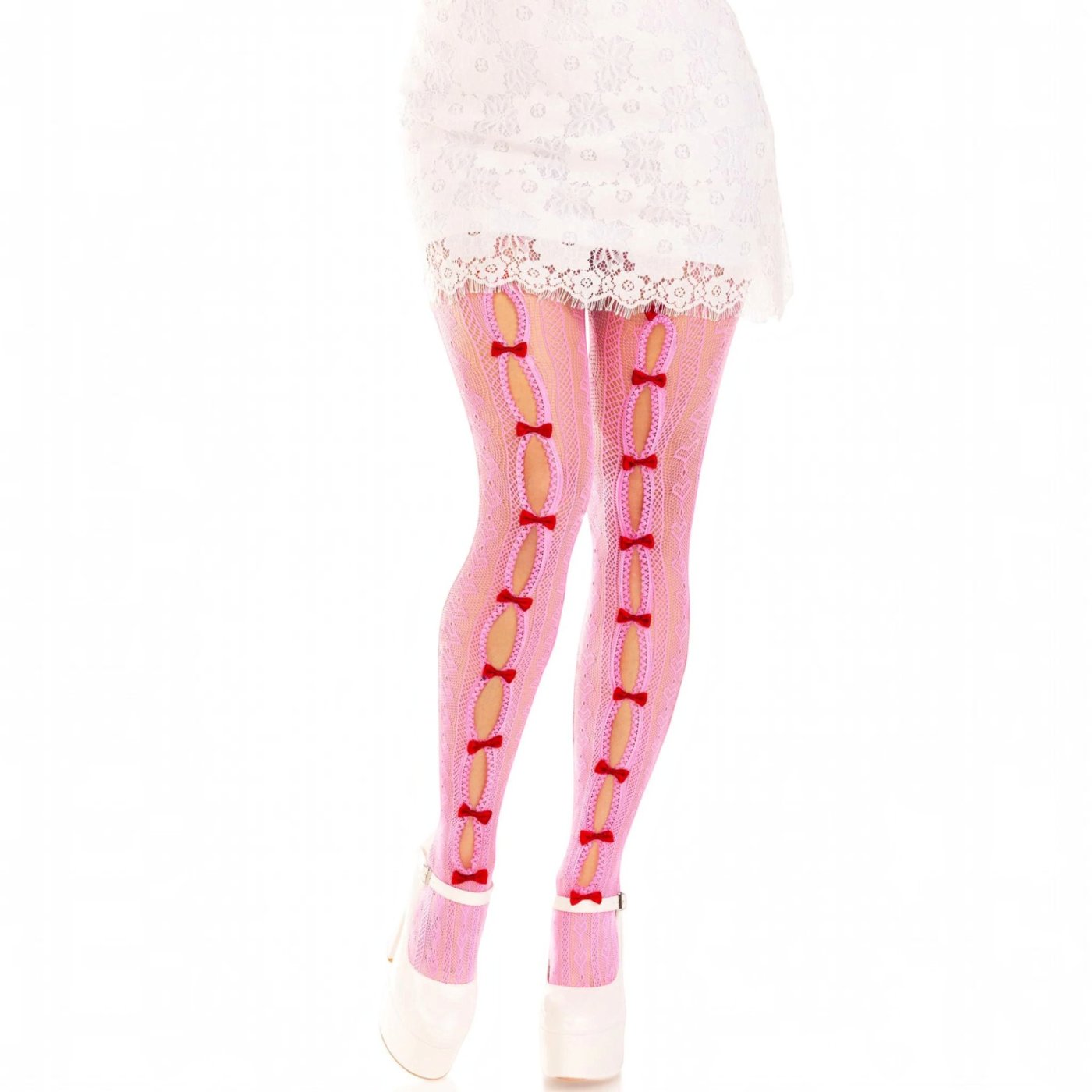 Leg Avenue Sweetheart Fishnet Tights with Bows Pink