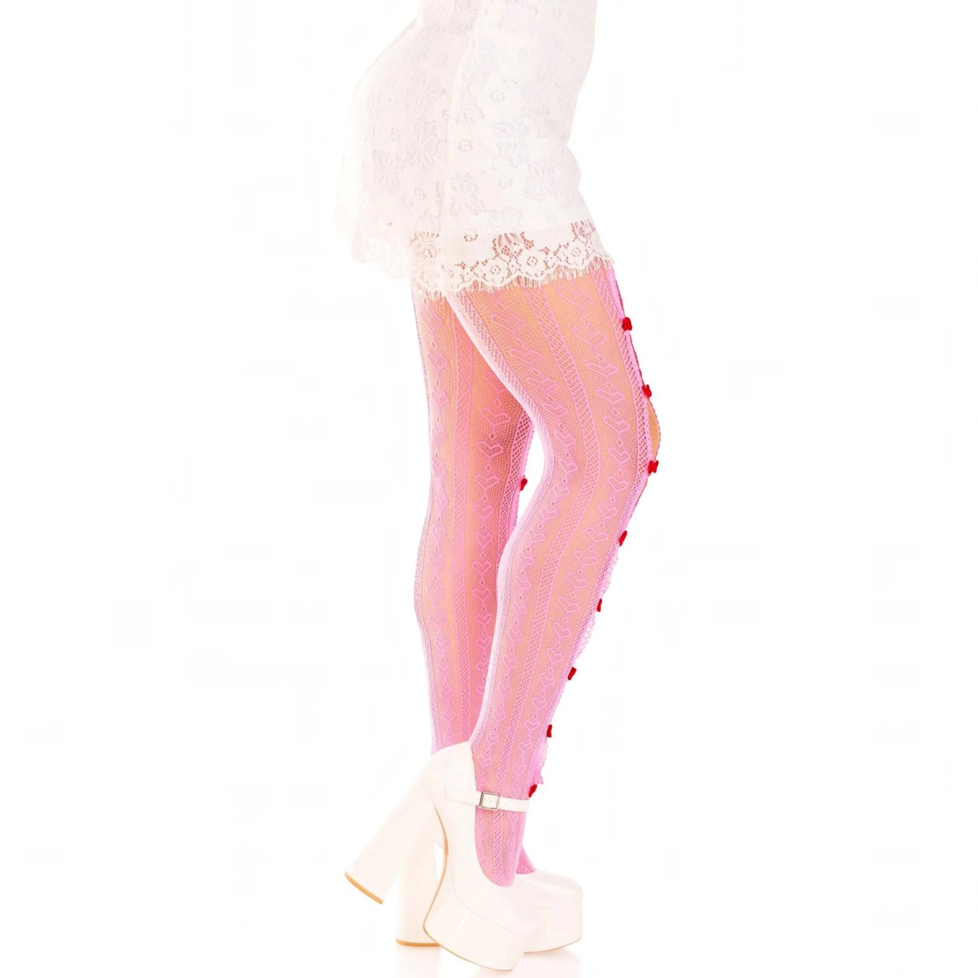 Leg Avenue Sweetheart Fishnet Tights with Bows Pink