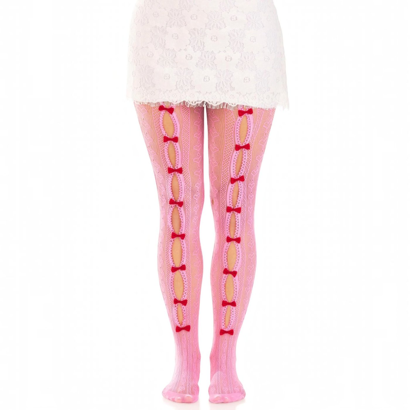 Leg Avenue Sweetheart Fishnet Tights with Bows Pink