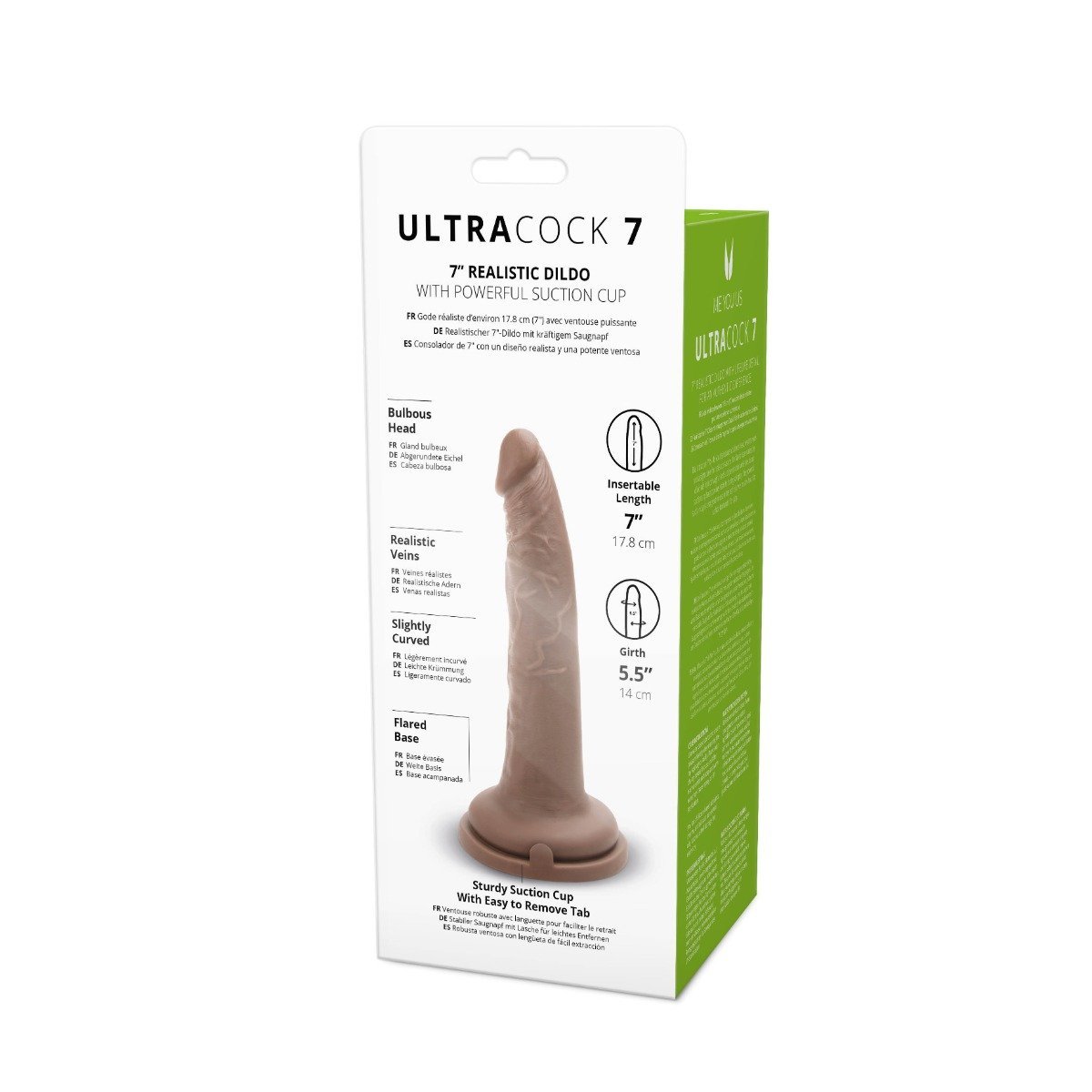 Me You Us Ultra Cock Realistic Suction Cup Dildo Brown 7 Inch