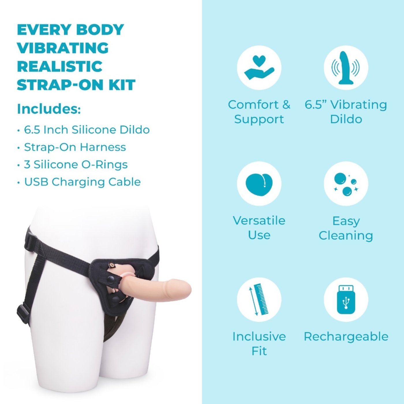 b-Vibe Every Body Vibrating Realistic Strap-On Kit 6.5 Inch