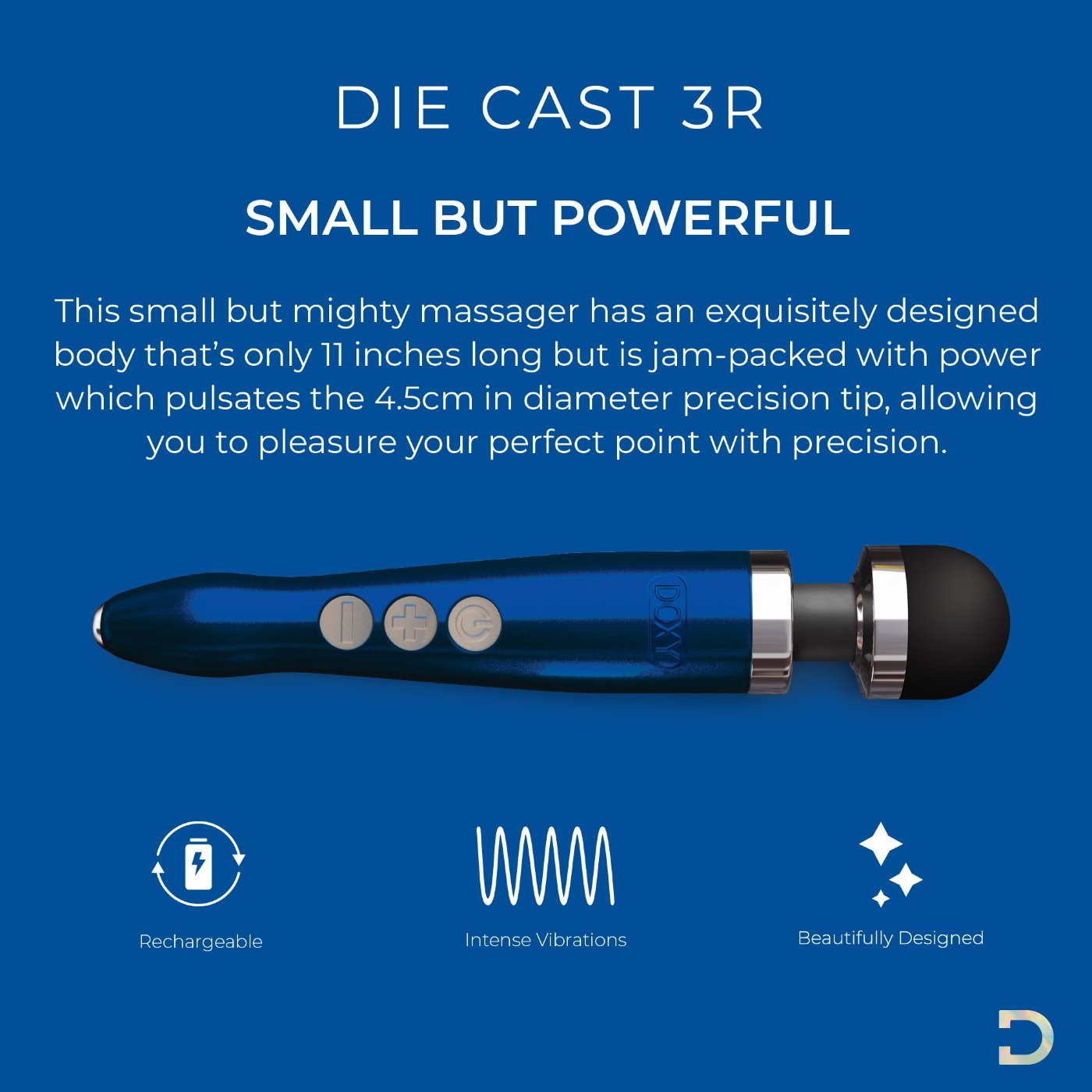 Doxy Die Cast 3R Rechargeable Wand Massager Blue Flame