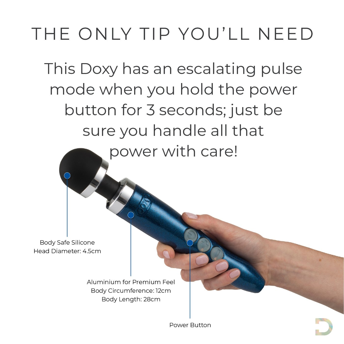 Doxy Die Cast 3R Rechargeable Wand Massager Blue Flame
