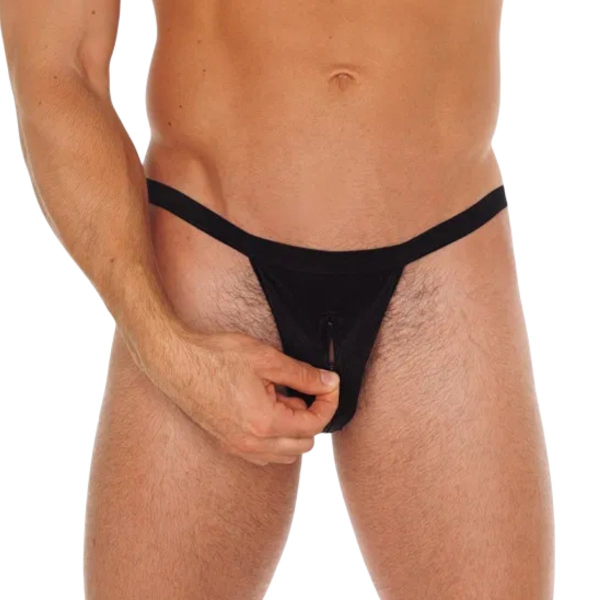 Rimba Men’s Black Zip-Front Pouch G-String Thong