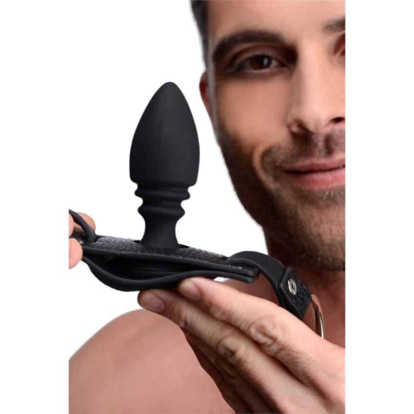 Strict Male Cock Ring Harness with Silicone Anal Plug