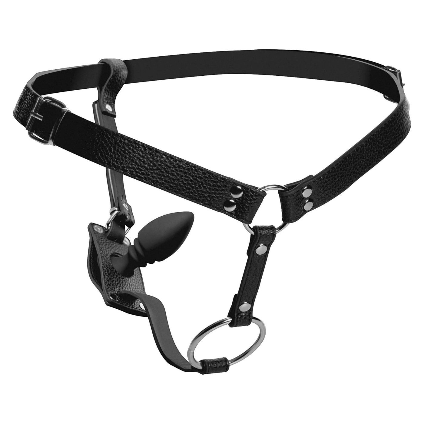 Strict Male Cock Ring Harness with Silicone Anal Plug