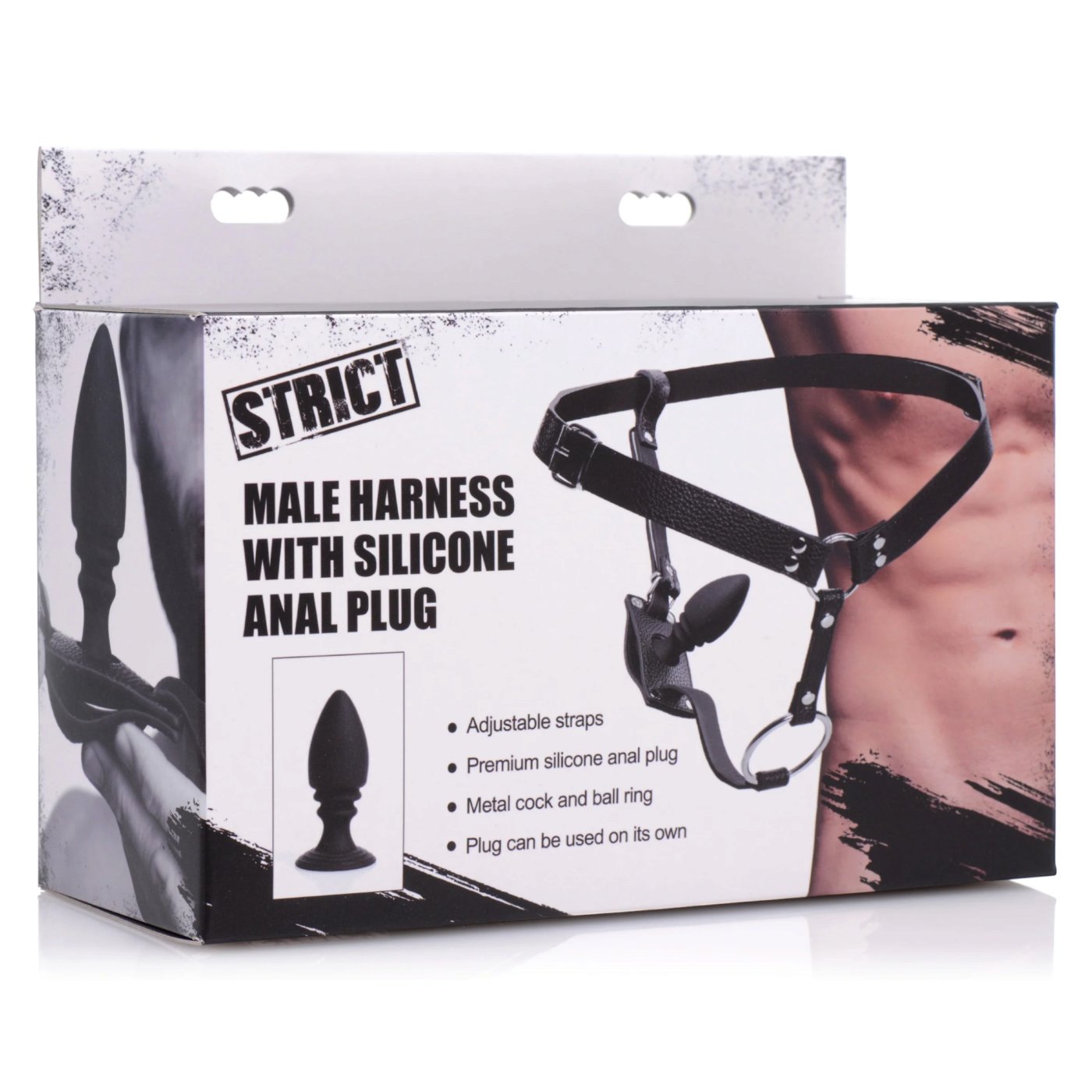 Strict Male Cock Ring Harness with Silicone Anal Plug