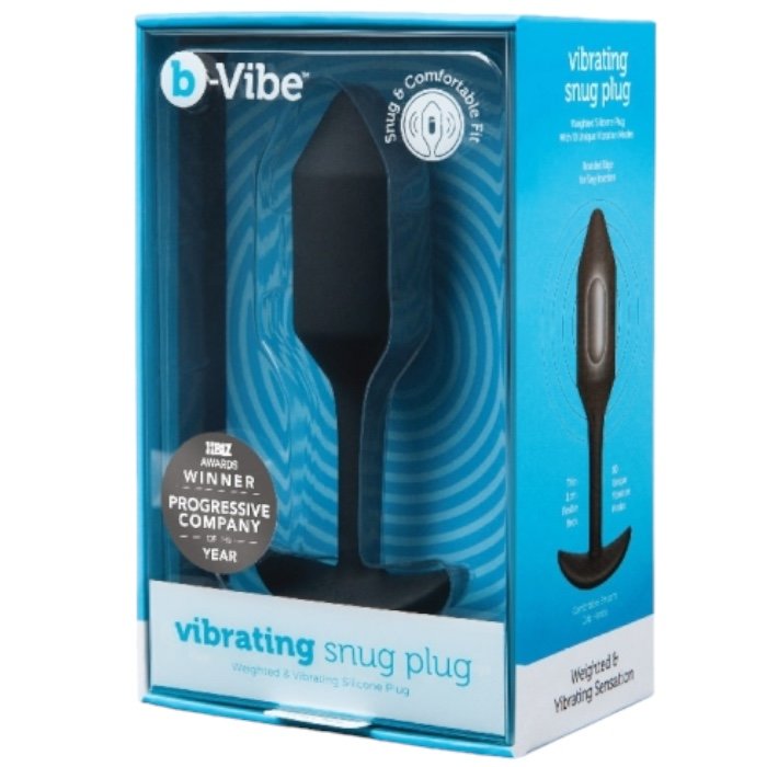b-Vibe Vibrating Snug Plug 2 Medium Rechargeable Weighted Silicone Butt Plug 4.4 Inch Black