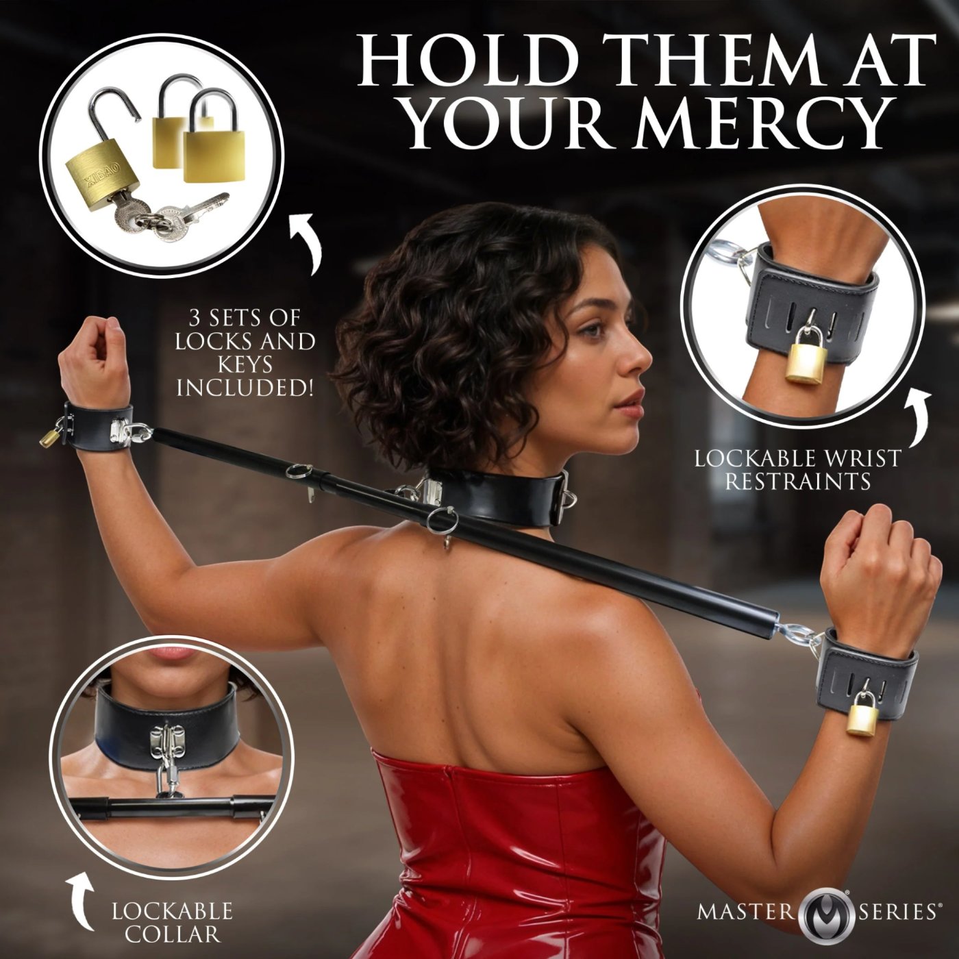 Master Series Dominion Spreader Bar with Collar and Wrist Cuffs