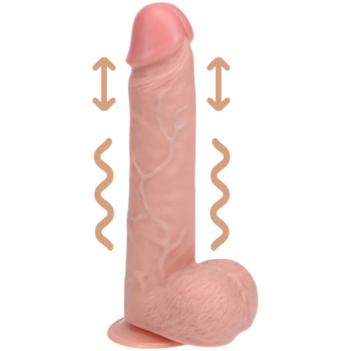 RealRock 8 Inch Realistic Vibrating & Thrusting Suction Dildo with Balls, Tan