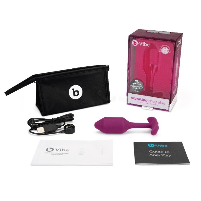 b-Vibe Vibrating Snug Plug 2 Medium Rechargeable Weighted Silicone Butt Plug 4.4 Inch Rose