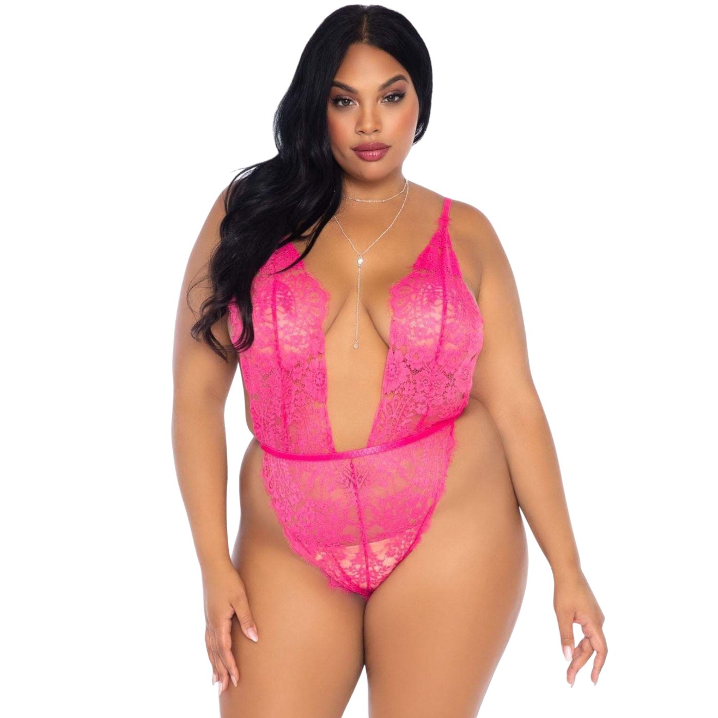 Leg Avenue Plus Floral Lace Teddy and Robe Set Pink