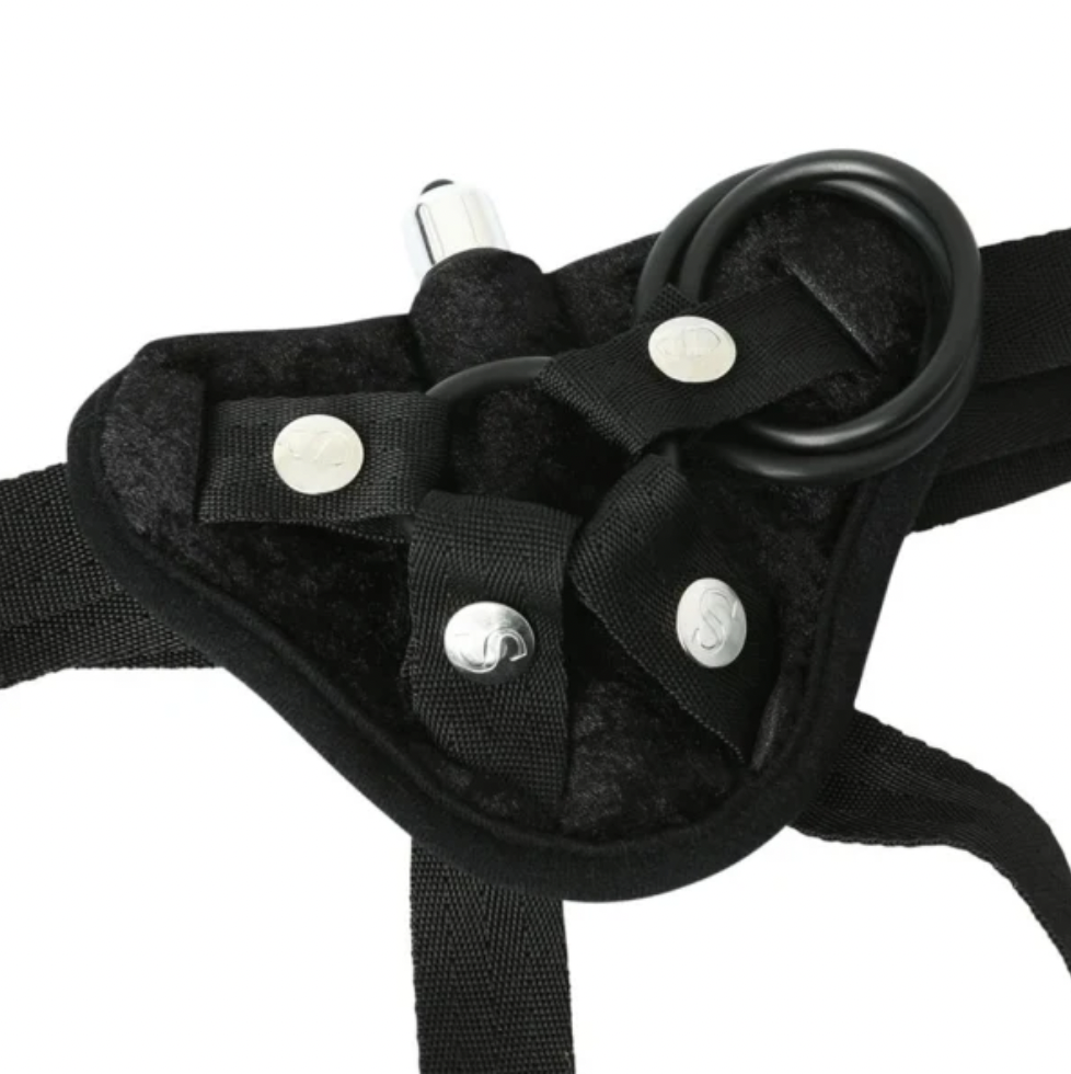 Sportsheets Vibrating Velvet Strap-On Harness Black
