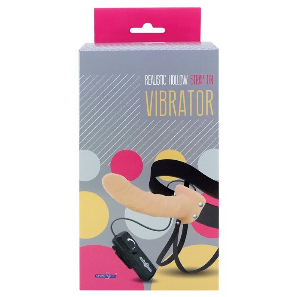 Realistic Hollow Strap On With Vibrator 8 Inch